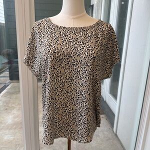 Banana Republic Beige and Black Leopard-Spot Short Sleeve Blouse